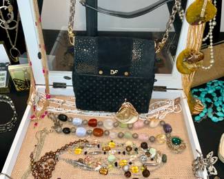 Women's, costume jewelry, custom, hand crafted, accessories, Diane von furstenberg, crossbody, suade