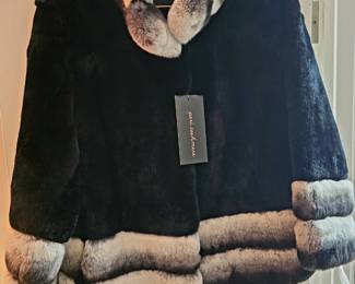 Black Rex and Rex Chinchilla Trim Jacket, Size L