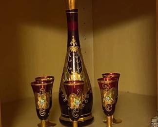 Vintage Amethyst Decanter and glasses