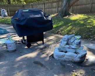 propane tank, grill, fountain