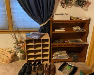 shoes, wooden shelf