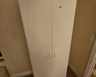Particle board tall white cabinet $50