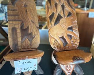 Small Tiki Style Wood Chairs 