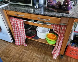 Wood Cabinet with granite counter top on wheels