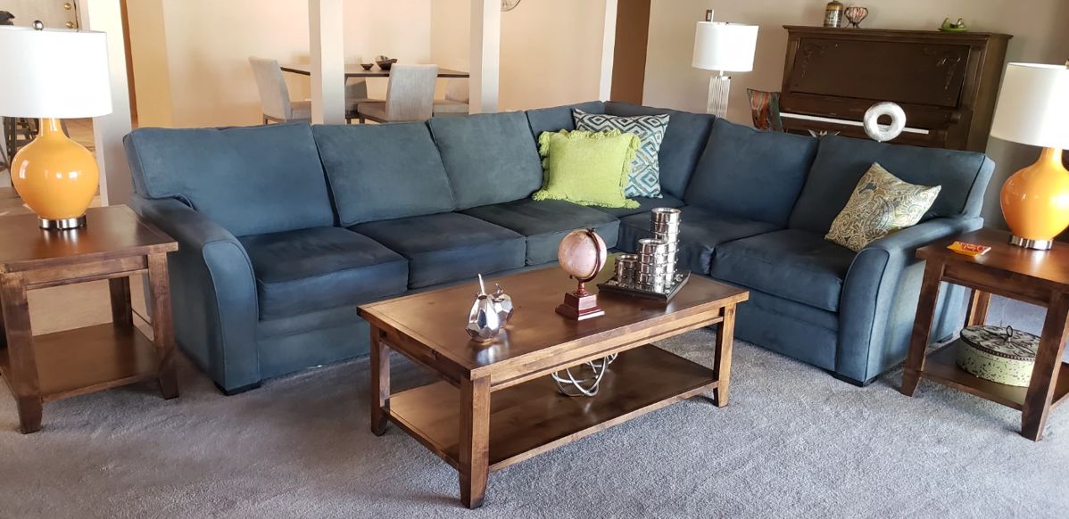 Sectional Sofa, Solid Wood End Tables & Coffee Table