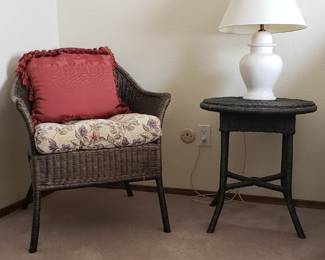 Wicker Chair, Table & Mirror Set