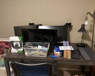Computer monitors,keyboards, desk chair,computer desk,desk lamps, floor lamps
