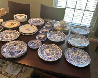 Flow blue, spode old Williamsburg blue,crystal pier one 