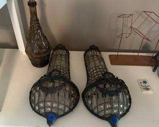 Vintage iron and crystal wall sconces beautiful!!