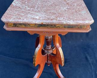 Antique Marble Top Table with Burel Wood Veneer