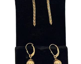 14K Yellow Gold Drop Ball Pierced Leverback Earrings 1.70g * Gold 