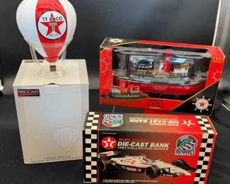 Die Cast TEXACO Model Collector Banks *Tugboat; 1994 Mario Andretti; Lim. Ed. Hot Air Balloon