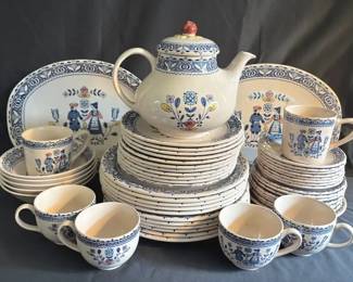 Set of Vintage Staffordshire England Old Granite Hearts & Flowers Dishes / Teapot