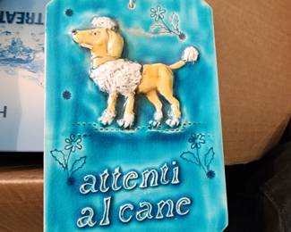 Italian Ceramic “Attenti al Cane” Sign – Vintage Poodle Relief Wall Plaque