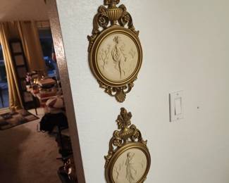 Vintage Syroco-Style Wall Plaques – Gold Ornate Classical Lady Relief Set of 2