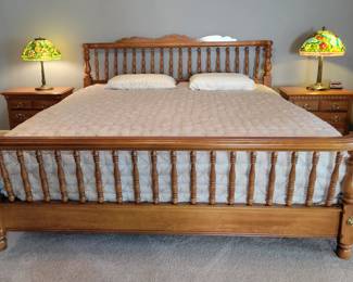 PRESALE ITEM - $150 - UNIQUE SOLID WOOD KING SIZE BED FRAME WITH SPINDLES AND CURVED