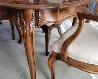 PRESALE ITEM- STUNNING FRENCH PROVINCIAL CLASSIC DINING ROOM CHAIRS. 6 SIDE CHAIRS AT $100 EACH AND TWO CAPTAIN CHAIRS AT $150 EACH....PROFESSIONAL LOCAL MOVING RESOURCE AVAILABLE FOR MOVE. 