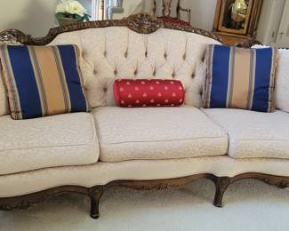 PRESALE AVAILABLE - $250 STUNNING TUFTED FRENCH SOFA,CANAPE', COUCH IN ROCOCO OR LOUIS XV STYLE CLASSIC, TIMELESS AND BEAUTIFULLY UPHOLSTERED WITH ACCENT TWO MATCHING ACCENT PILLOWS