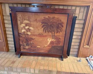 Antique Wooden Fireplace Screen- Tropical Scene