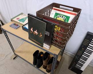 vintage records, boots keyboard & stand