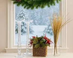 Lighted Gold Gift Box Centerpiece with Glass Candle Holders Holiday Christmas Decor