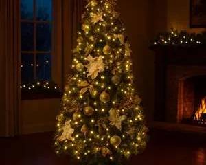 12’ Luxury Gold & Silver Christmas Tree – Pre-Lit Grand Designer Display Tree with Ornaments, Ribbon & Lights