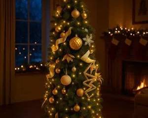 Elegant 7ft Pre-Lit Gold Christmas Trees – Luxury Holiday Decor with Warm White Lights, Ribbons & Ornaments