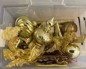 Gold Christmas Ornaments Lot Ribbon Garland Tree Toppers Snowflakes Holiday Decor