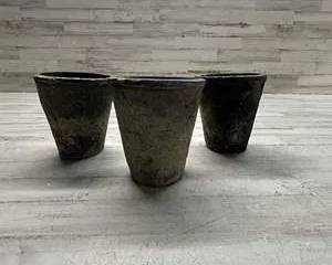  Set of 3 Aged Clay Planters – 7” Diameter Pots, Rustic Terracotta Style Garden Decor