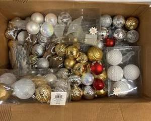  Large Lot Christmas Ornaments Gold Silver Red White Shatterproof Holiday Tree Decor