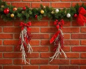  Christmas Garland with Hanging Twig Ornaments Red Gold Silver Holiday Mantle Decor