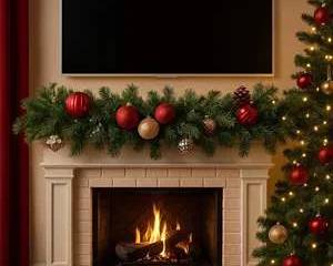 16ft Pre-Lit Christmas Garland with Red Gold Ornaments Pinecones LED Lights Holiday Decor