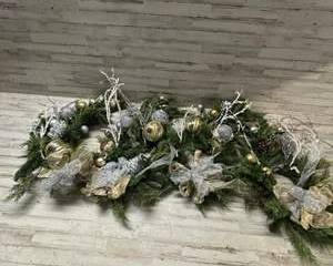 Elegant Gold & Silver Christmas Garland with Ornaments Pinecones and Bows