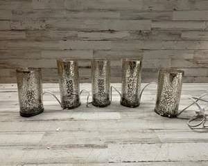 Set of 12 Silver Mercury Glass Cylinder Lamps LED Accent Lights Holiday Home Decor