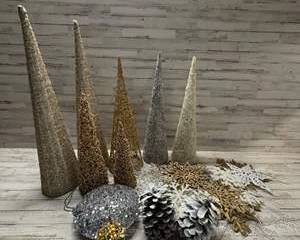 Gold & Silver Glitter Christmas Cone Trees Pinecones Snowflakes Holiday Decor Lot