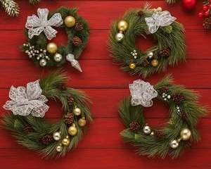 Set of 4 Christmas Wreaths Pinecone Gold Silver Ornament Holiday Wall Door Decor