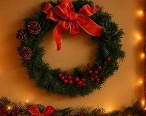 Classic 20” Christmas Wreath with Red Bow, Pinecones & Berries