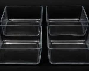  Set of 4 Large 12"x12"x4" Clear Glass Square Centerpiece Bowls – Modern Decorative Display