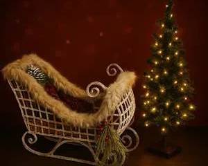 Elegant Decorative Christmas Sleigh with Faux Fur Trim & 3-Foot Pre-Lit Tree – Cozy Holiday Display Set