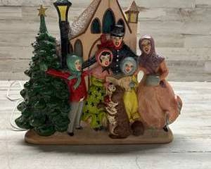 Vintage Light-Up Christmas Carolers & Church Scene – Ceramic Holiday Décor