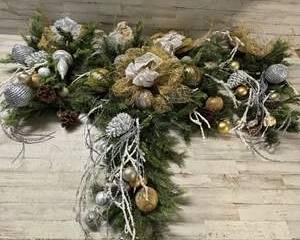 Elegant Gold & Silver Christmas Swag Garland Pine Cones Ornaments Holiday Decor
