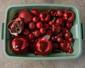 Lot of Red and Green Christmas Ornaments Mixed Sizes Glossy Matte Glitter Holiday Decor