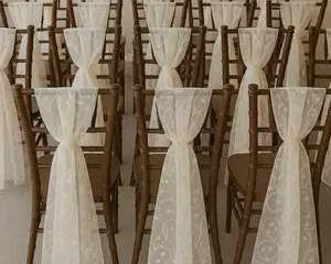 Lot of 200 Ivory Organza Chair Sashes Embroidered Sheer Swirl Wedding Reception Decor