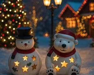 2.5ft Lighted Snowman & Polar Bear Christmas Lawn Figurines Holiday Yard Decor