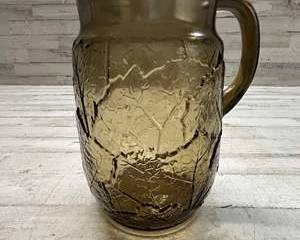 Vintage Amber Glass Pitcher – Leaf Texture Design, Mid-Century Style