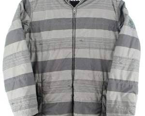Quiksilver Men’s XL Puffer Jacket Gray Stripe Winter Coat Full Zip Fleece Lined