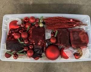 Red Christmas Ornament Lot with Ribbons, Glitter Picks & Holiday Decor Accents