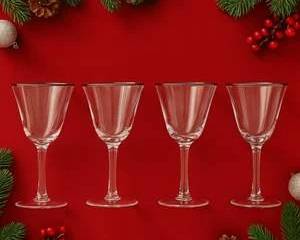 Set of 4 Elegant Crystal Cocktail Glasses – Clear w/ Silver Rim Vintage Barware