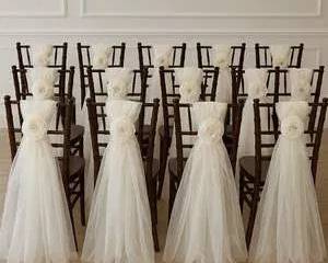 Set of 18 Ivory Tulle Aisle Chair Sashes with Rosettes Elegant Wedding Ceremony Decor