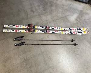 Vintage K2 Disney Mickey Mouse Skis with Tyrolia Bindings and Poles USA Made